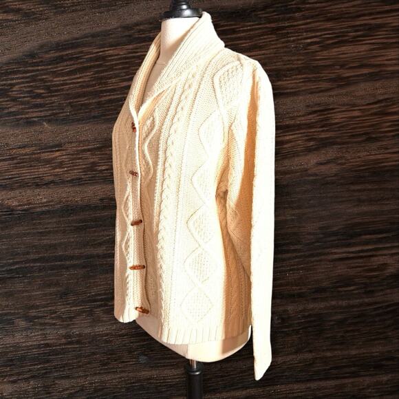 Eddie Bauer Collectibles made in UK Cardigan Women’s XL Cable Knit w Toggle Wool - Picture 7 of 9